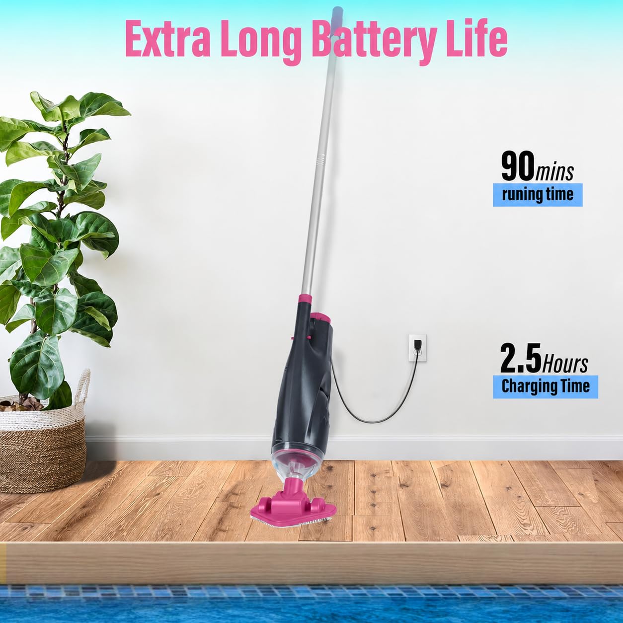 Rechargeable Handheld Hot Tub Spa Pool Vacuum, Cordless IPX8 Waterproof Cleaner with 90-Min Runtime, 2 Brush Heads, Spot Cleaner for Inflatable Pools, Spas & Small Pools up to 20ft, Dyson-Style Gray