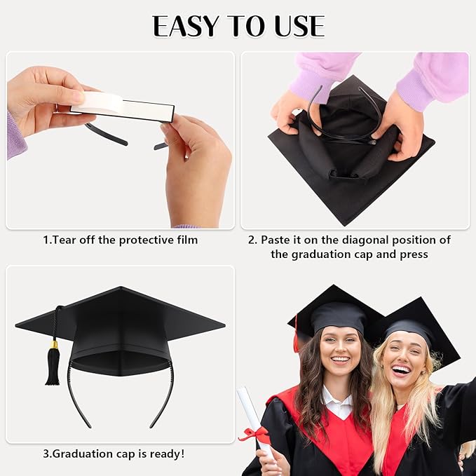 Phoncoo 2 Pack Graduation Cap Headband, Upgrade Grad Cap Headband Insert - Secures Your Graduation Caps and Keeps Hairstyle