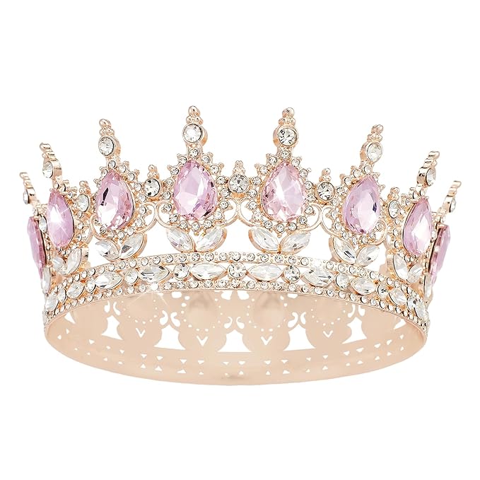 YOUlDIANZI Queen Crown Rhinestone Wedding Crowns and Tiaras for Women Costume Party Hair Accessories Princess Birthday Crown Crystal BridalCrown(Rose Gold Pink Crown)