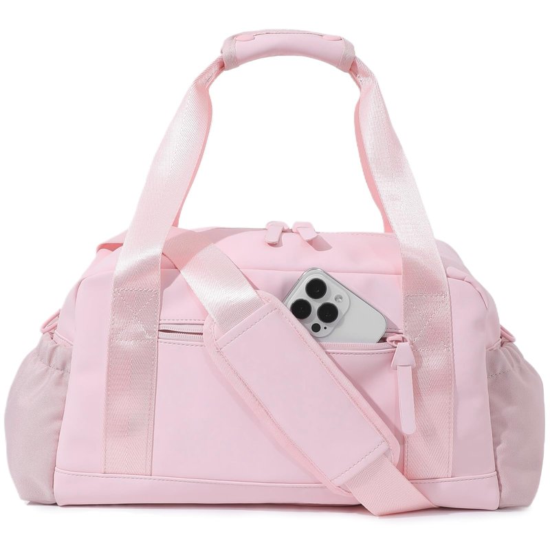 Bucosd Small Gym Bag for Women, Mini Crossbody Gym Duffle Bag with Wet Compartment, Carry on Gym Tote Bag for Workout Dance Sport Travel (Medium-Pink)