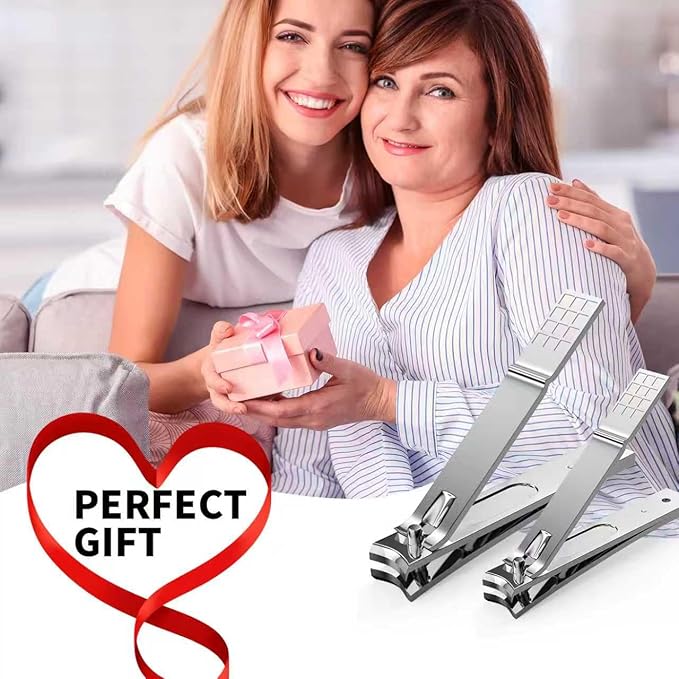 Derlaier Nail Clippers Set - Toenail Clippers & Fingernail Clipper Combo, Dual-Size Stainless Steel Nail Cutters for Home/Travel, Anti-Slip Grip, Ingrown Nail Care Tool (Silvery-Large/Small)