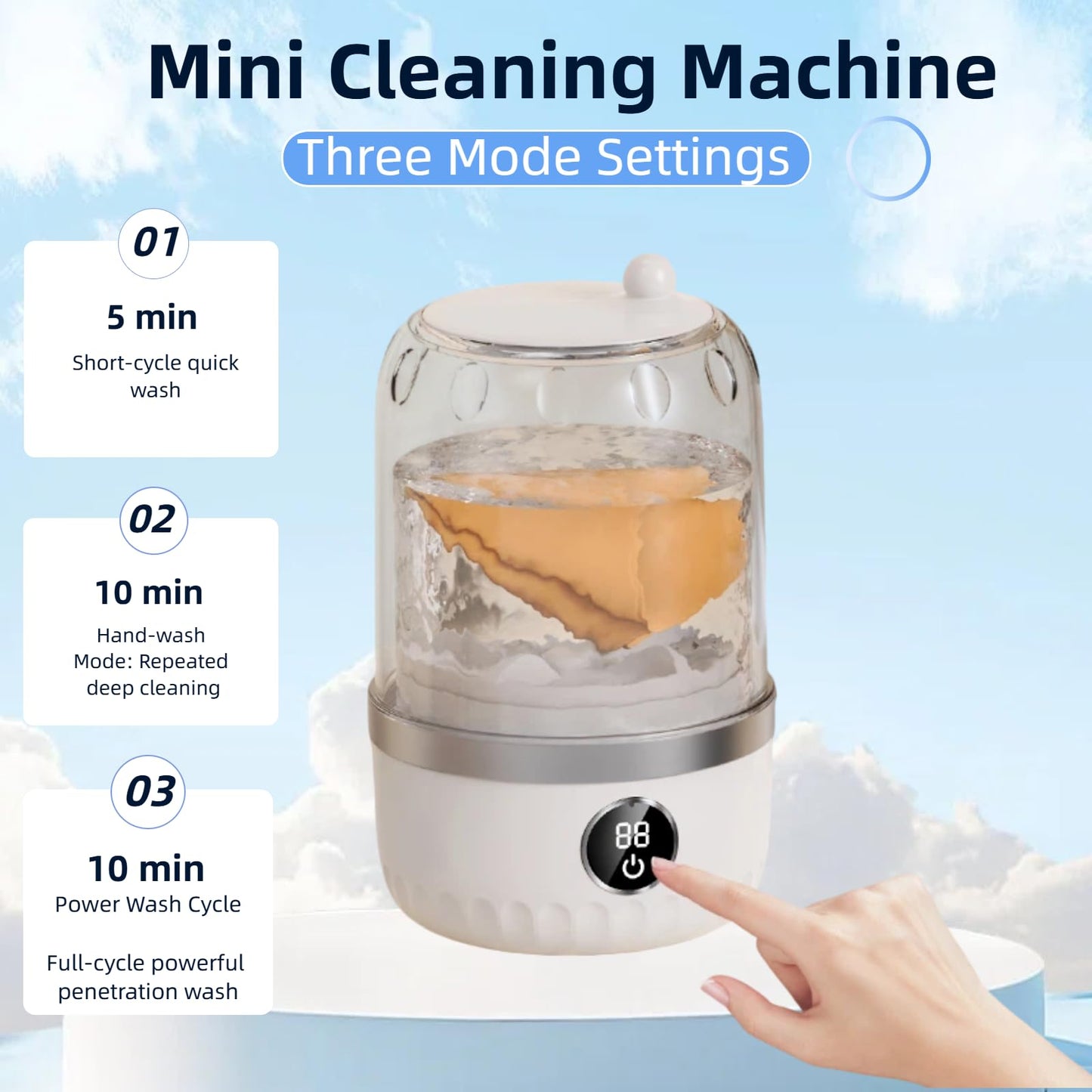 Ftruixang Portable Mini Washing Machine, White, 2L Capacity, Digital Touch Control, Compact Design for Underwear and Delicates, USB Rechargeable