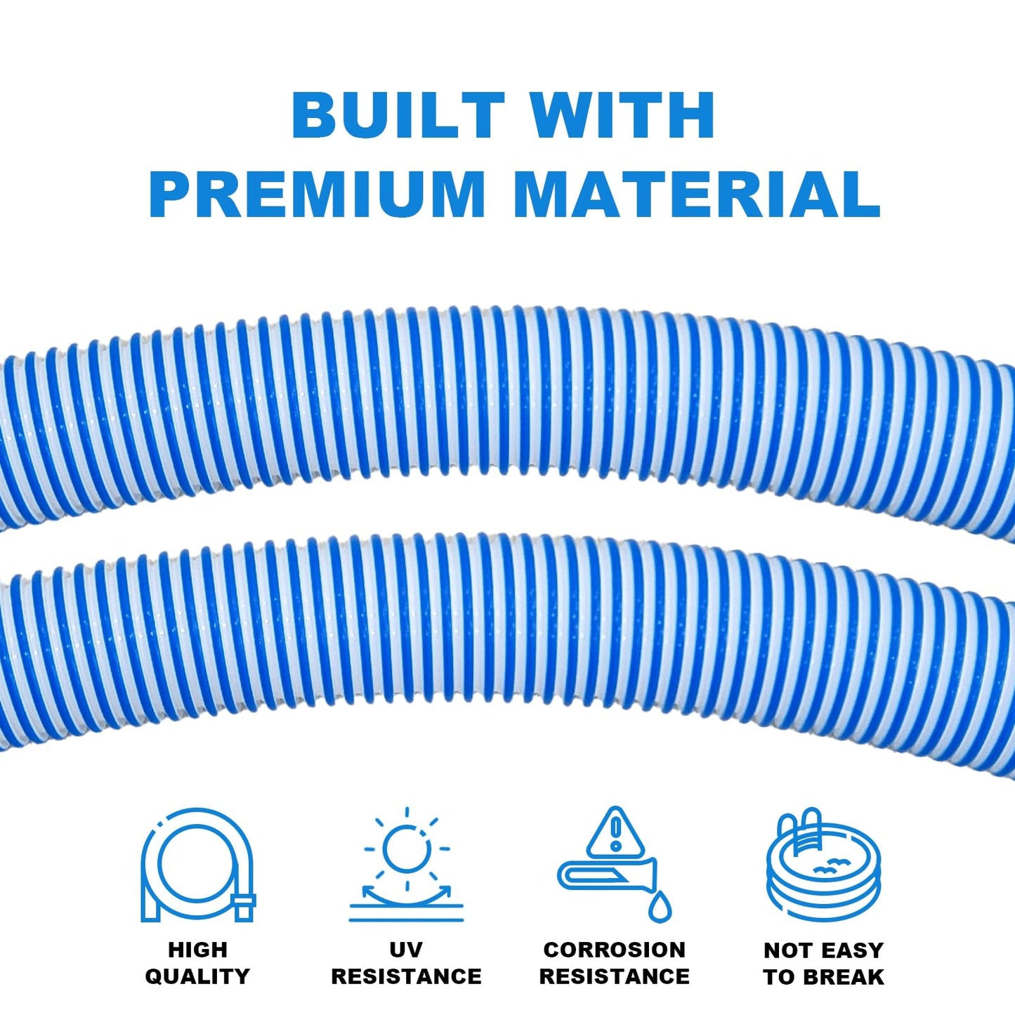 Poolvio Pool Vacuum Hose 26 Feet (8 x 40 Inch), 1.5 Inch Cuffs, Compatible with Most Inground Automatic Cleaners