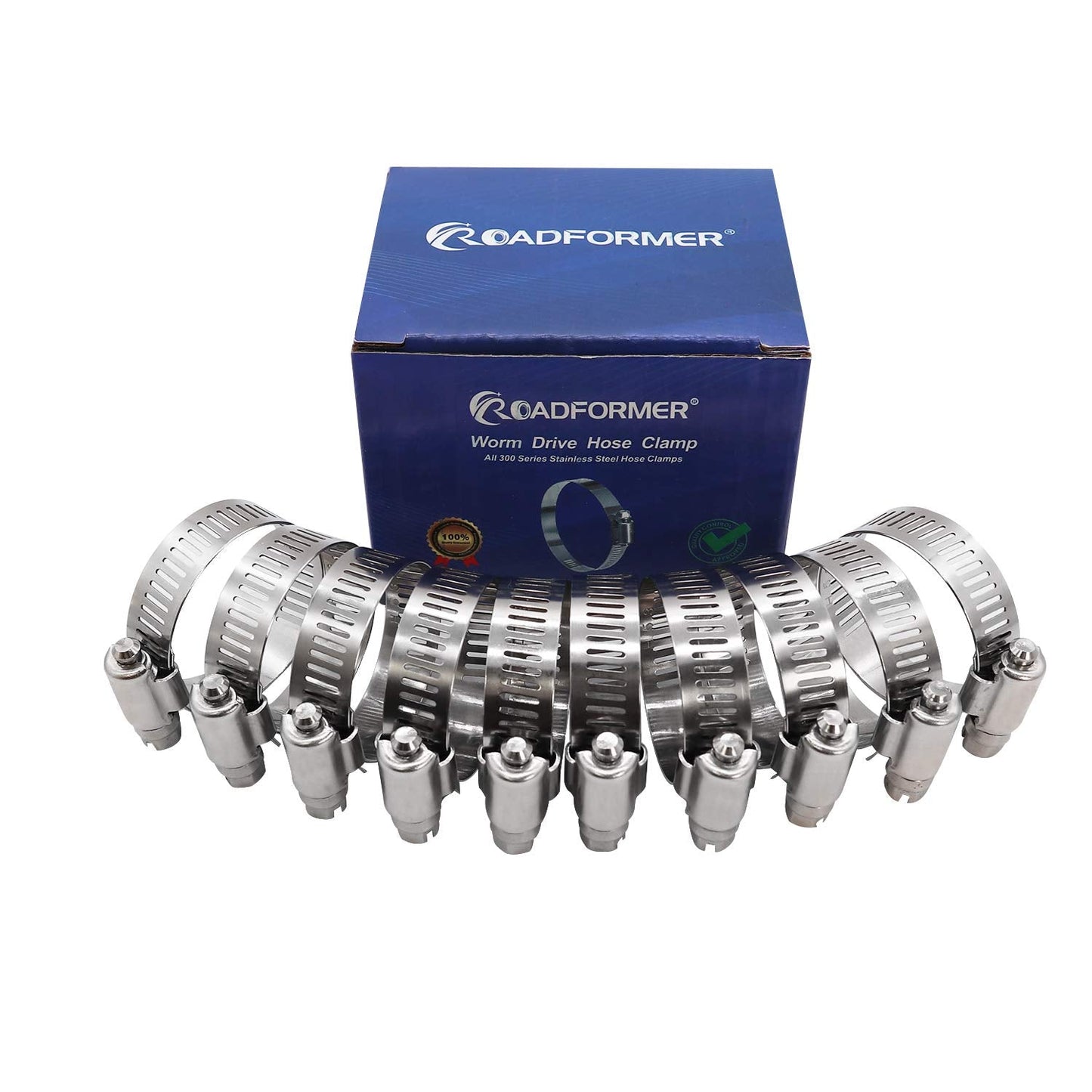 ROADFORMER 2" Worm Gear Hose Clamp - SAE 32 Size, Full Stainless Steel with 1/2" Band Width, Working Range 40mm - 64mmHose Clamps, 10 Pack