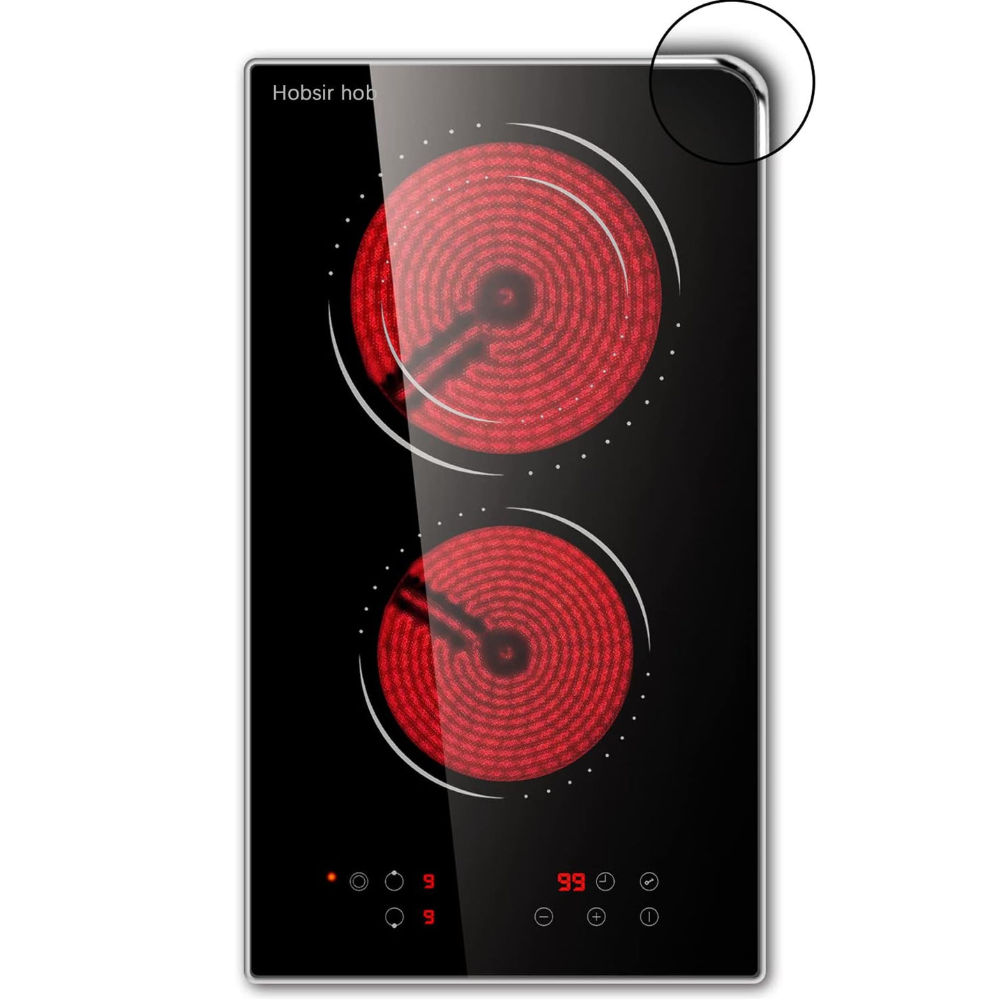 Hobsir hob 2 Burners Electric Cooktop, 12 inch Electric Stove Top Burner, Built-in Ceramic Stove with Touch Control, Timer, Safety Lock, 9 Power Levels 3200W, 220V-240V Hard Wire (No Plug)