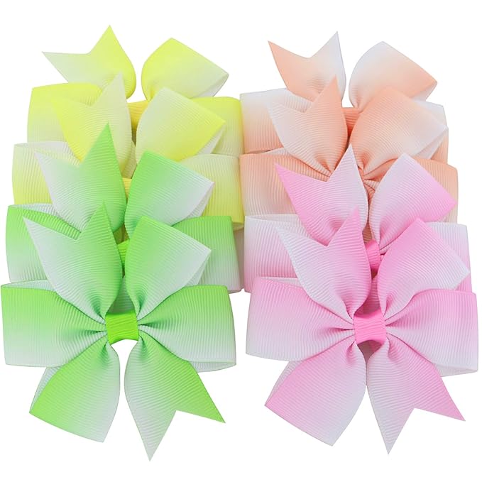 20 Pair 3in Pinwheel Rainbow Bows Grosgrain Ribbon Hair Clips For Baby Girls Teens Kids Toddler Gifts Accessories