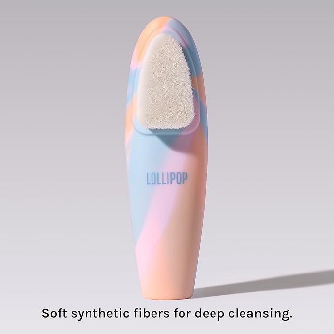 LOLLIPOP Handle Dual-Sided Silicone Face Scrubber, Face Exfoliator, Synthetic Face Brush Cleanser, Facial Cleansing Brush for Massage - Rainbow