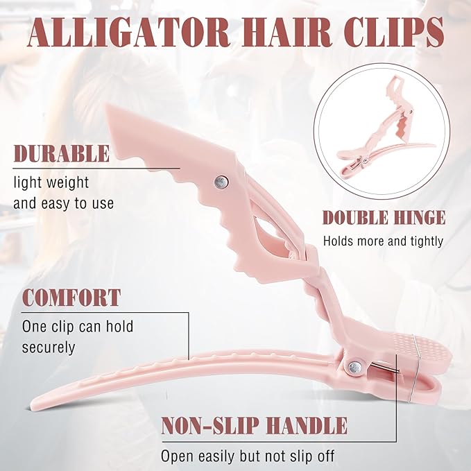 Havawish 12 Pcs Alligator Clips for Hair Styling Matte Alligator Crocodile Clips for Women Hair Sectioning(Blush)