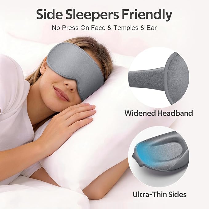 Sleep Mask for Men Women - 100% Blackout Cooling Eye Masks for Sleep - 3D Sleeping Mask for Side Sleepers - Zero Pressure Lash Extensions Eye Cover Shade for Airplane Travel Essentials, Grey