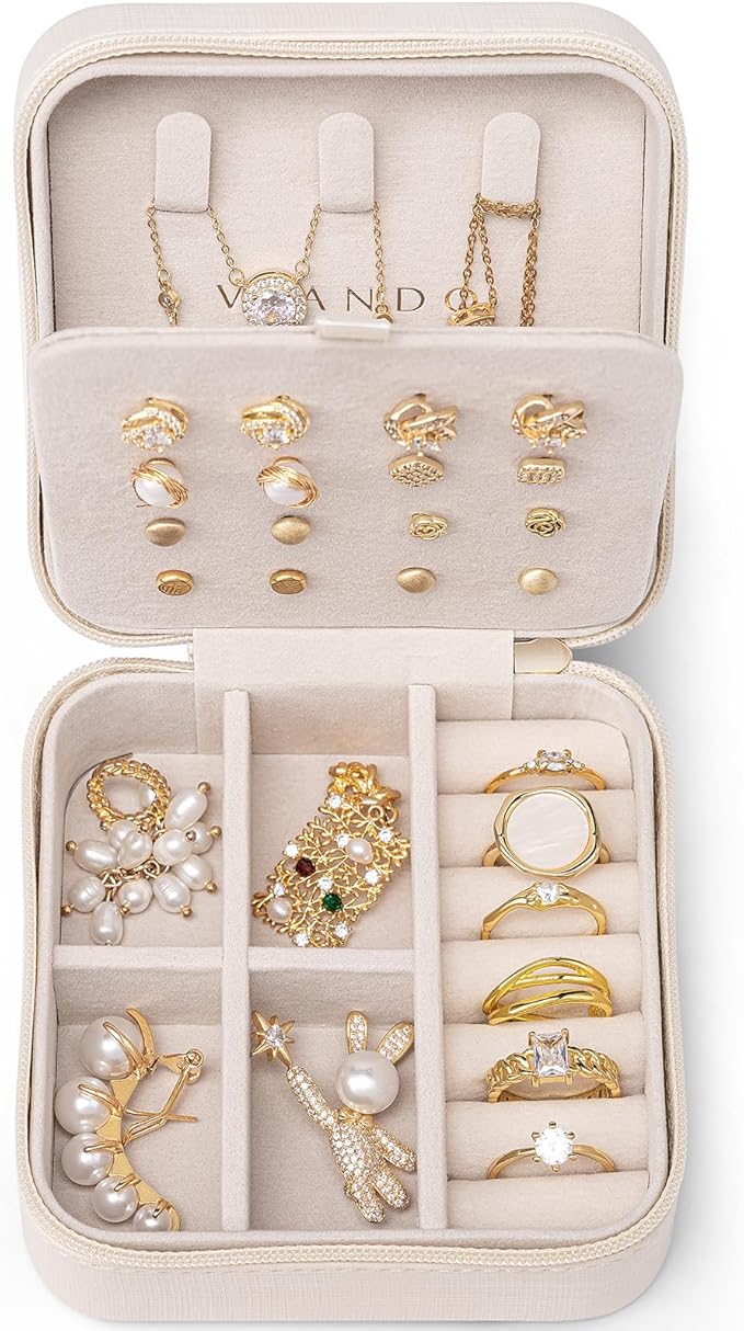 VLANDO Bridesmaid Proposal Gifts - Travel Jewelry Case, Small Travel Jewelry Organizer Box for Girls Women - White