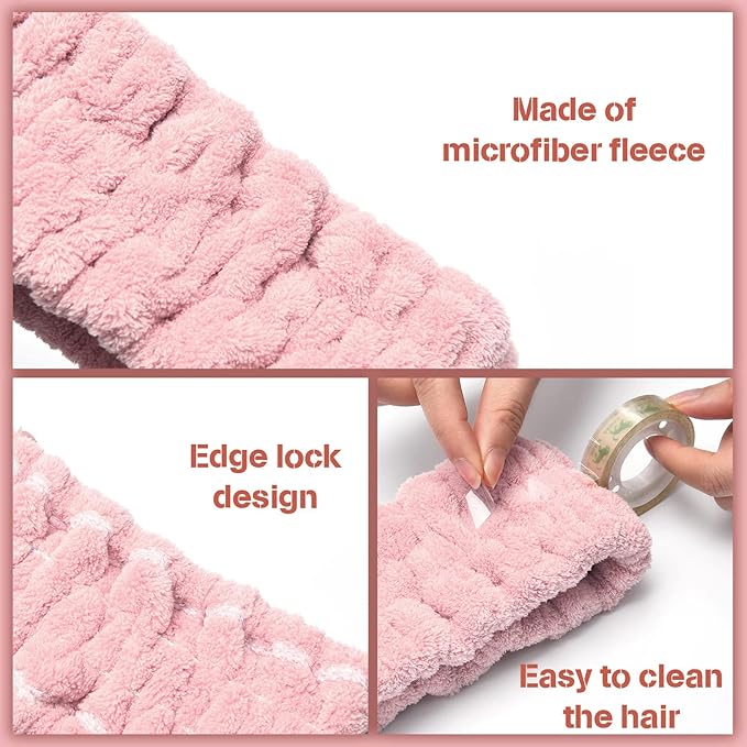 Chuangdi 3 Pieces Terry Cloth Elastic Headbands for Women - Makeup, Face Washing, Yoga, Sports, Shower (Pink, Green, Brown)