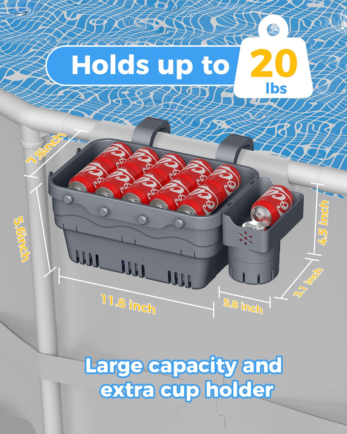 VICHTOP 2026 Upgrade 2 Sets Poolside Storage Basket, Above Ground Pool Accessories, Swimming Pool Storage Basket with Cup Holder, Mesh Bag and Support Bar to Organize Towel Pool Toy
