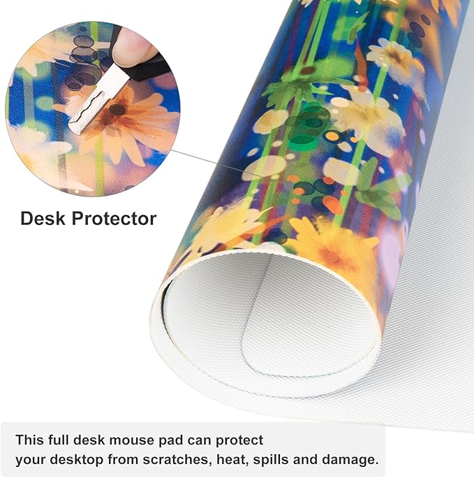QIYI Large Desk Pad, Waterproof PU Leather Mouse Pad for Desktop, Blue Green Floral Home D??cor Office Desk Accessories, Non Slip Desk Mat Writing Pads for Home Office 31.5" x 11.8" - Ivy Flowers