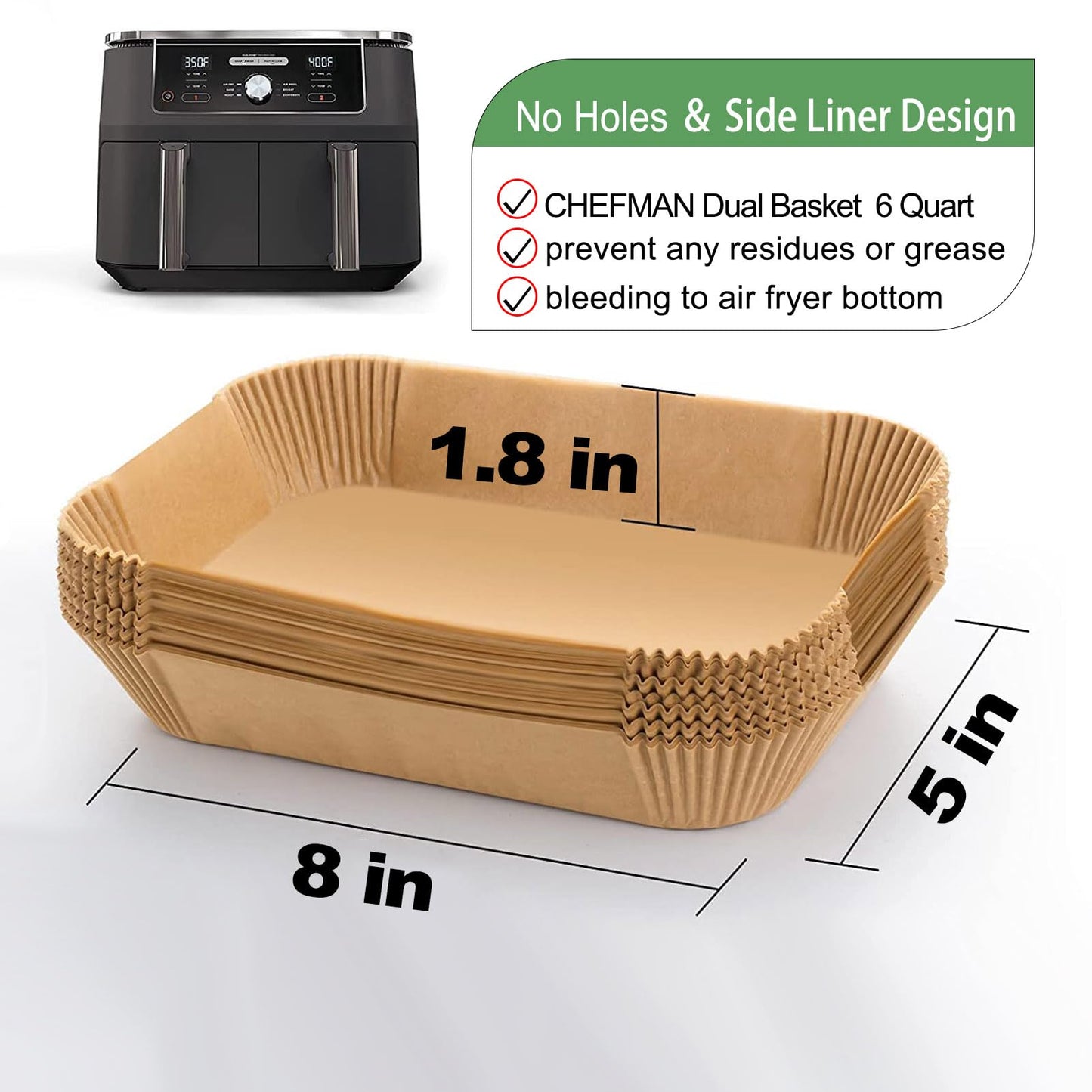 Rectangle Air Fryer Liners for Chefman double air fryer, Chefman Dual Liners Disposable, 200Pcs Heavy-duty Rectangular Parchment Paper Liner for COSORI 9Qt Double Air Fryer with 2 Baskets