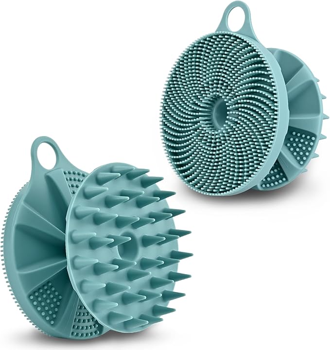 INNERNEED 2-in-1 Silicone Body Scrubber and Scalp Massager Shampoo Brush, Food-Grade Soft Material, More Hygienic, Easily Lather, Convenient for Travel, Gym, Business,etc (Dark Green)