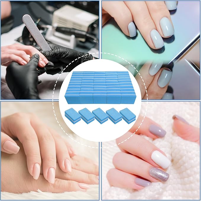 Nail Buffers (50 Pack), mini Buffer Block Nail File for Acrylic Nails and Natural Nails, 100/180 Grit Nail Buffer Block Bulk Buffing Blocks for Nail Buff Professional Manicure File Blocks Set Blue