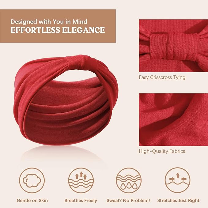 Awumbuk Wide Headbands for Women Knotted No Slip Head Bands Soft Turban Headband Hair Accessories Boho African Solid Color Head Wraps for Women Yoga Workout Pack of 6