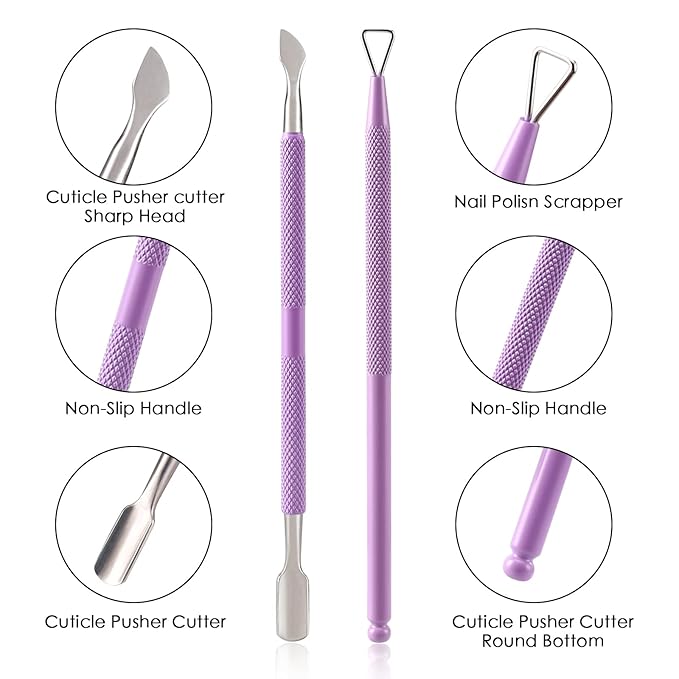 Cuticle Trimmer with Cuticle Pusher and Cutter-YINYIN Cuticle Nipper Professional Stainless Steel Cuticle Clippers Durable Pedicure Manicure Tools for Fingernails and Toenails(Purple)