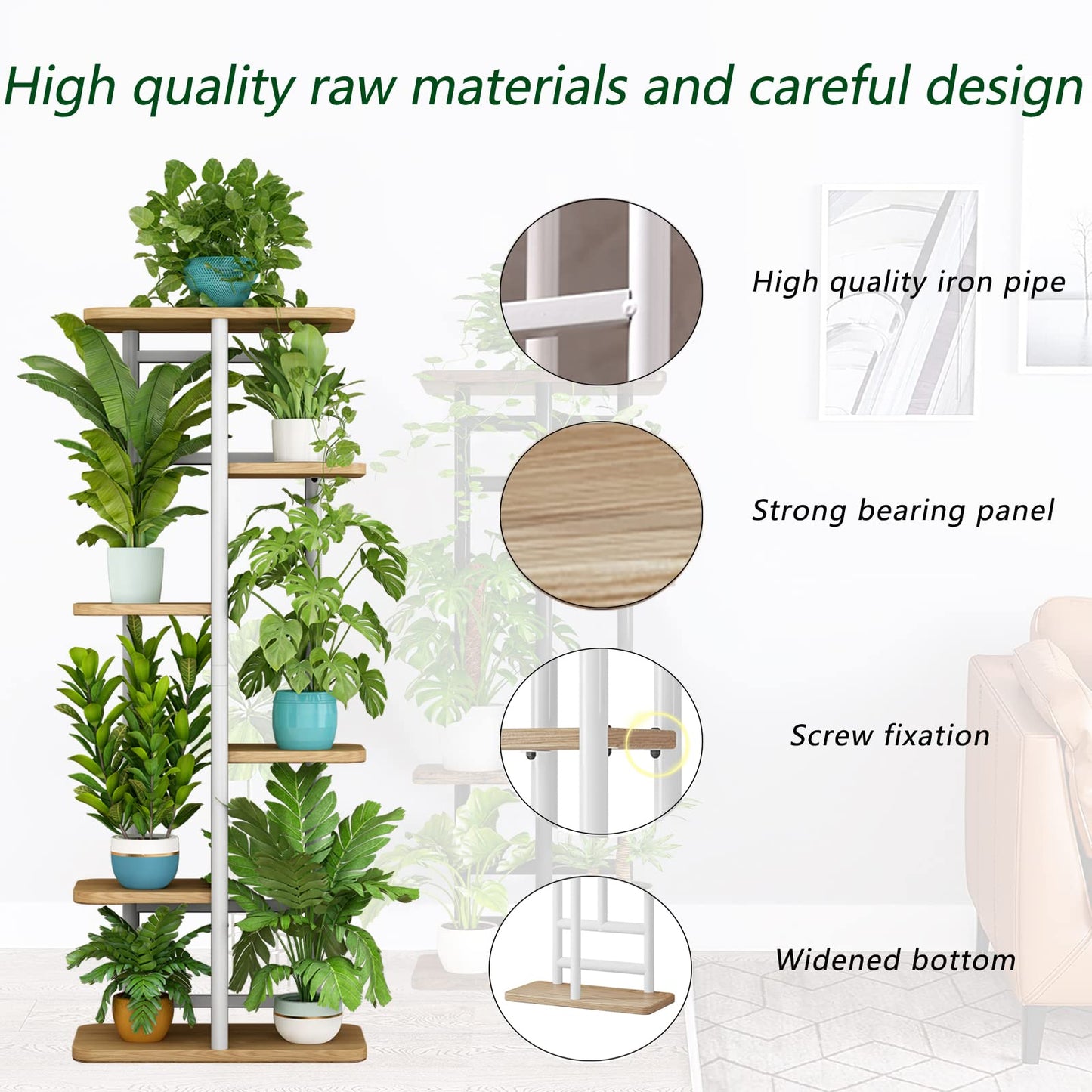 LINZINAR Plant Stand 6 Tier 7 Potted Multiple Flower Pot Holder Shelf Indoor Outdoor Planter Display Shelving for Patio Garden Corner Balcony Living Room (6 Tier-7 Potted, White)