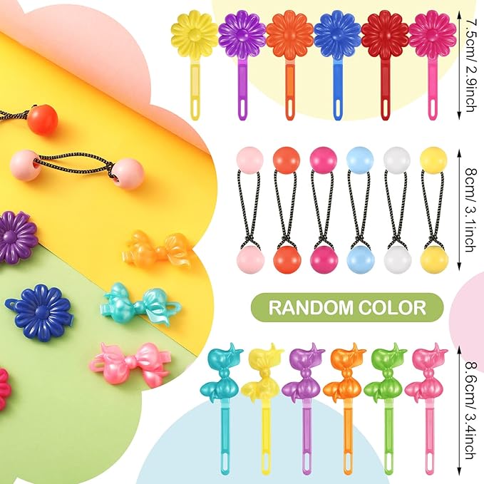 Giegxin 60 Pcs Self Hinge Hair Barrettes Ball Bubble Hair Accessories for Girls Set Plastic Girls Barrettes Clips Assorted Elastic Ponytail Holder Toddler Ball Ties(ovely Style)