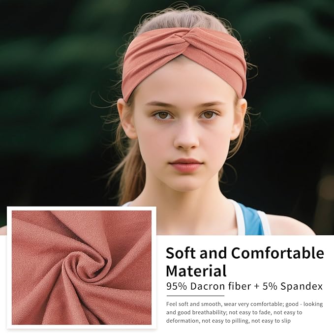 12 Pcs Stretchy Headbands for Women, Absorbed Sport Headband Soft Twist Knotted Hairbands for Daily Life Yoga Workout(Warm Morandi)