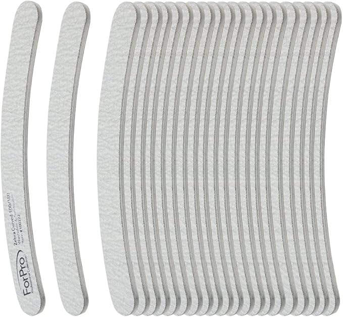 ForPro Professional Collection Zebra Curved Foam Board, 100/180 Grit, Double-Sided Manicure and Pedicure Nail Files, 7” L x .75” W, 50-Count