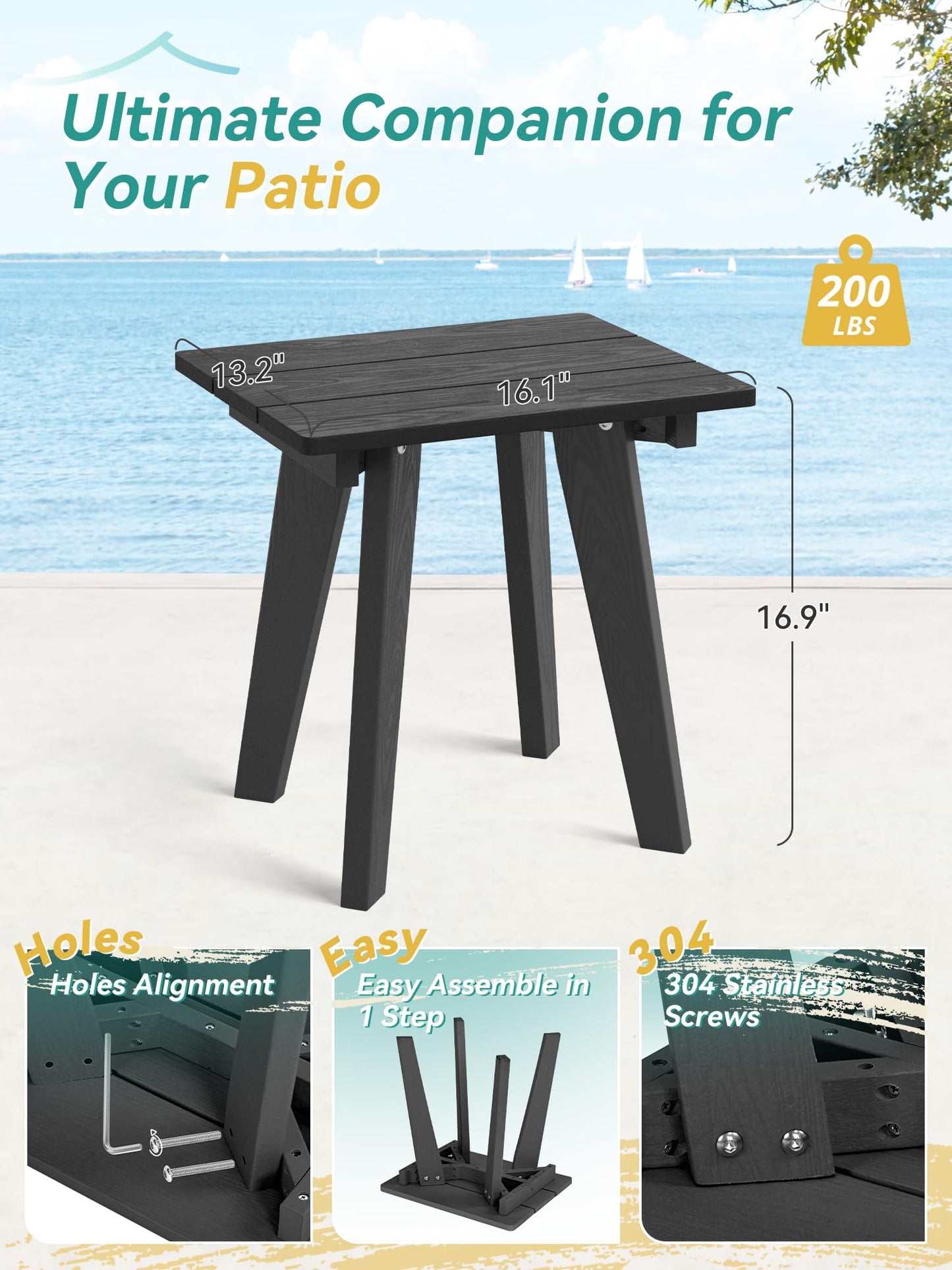 Homenjoy Outdoor Side Table Set of 2, HDPE Weather Resistant Small Patio Table for Porch and Balcony, 200 LBS Capacity Heavy Duty Small Outdoor Table for Backyard and Pool, Easy Maintenance, Black