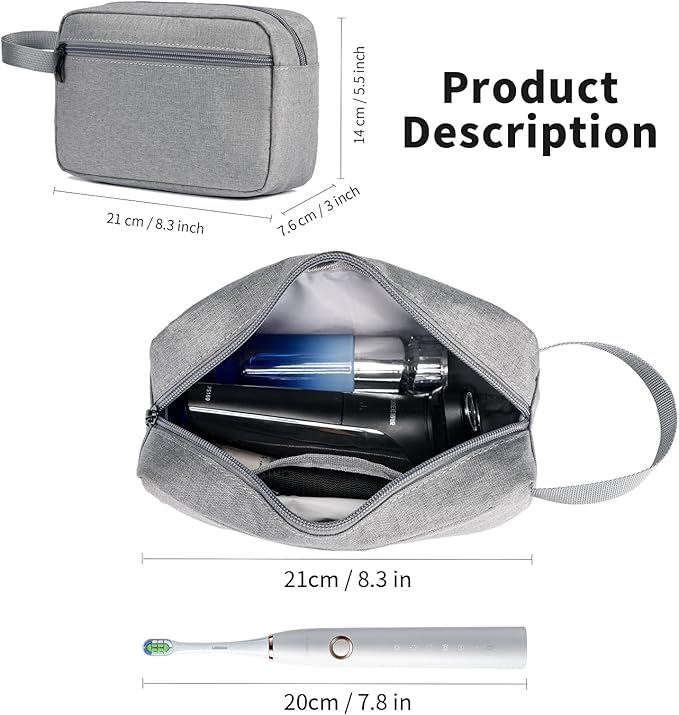 Travel Hanging Toiletry Bag with Carry Handle - Water-Resistant Small Cosmetic Organizer for Men & Women, Makeup, Shaving Kit, Gym & Travel Essentials (Grey)