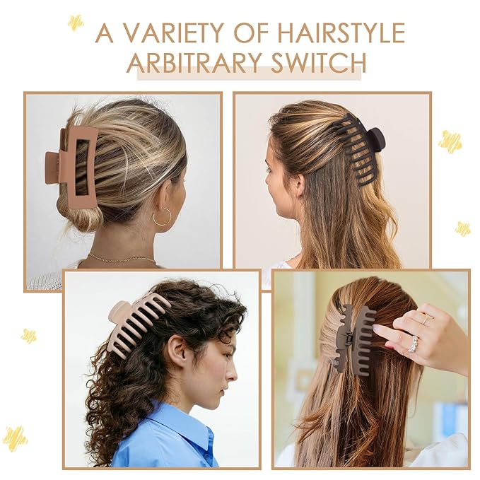 Mandydov Hair Clip, 8 Pcs Non-slip Matte Hair Claw Clips for Women, Strong Hold Clips for Thick Thin Hair, Large Size, Multicolor (Beige, Khaki, Brown, Black)