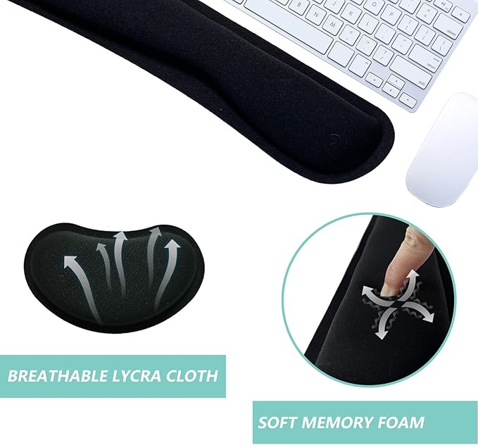 Keyboard Wrist Rest Mouse Wrist Support Set, Memory Foam Wrist Rest Pad for Computer Laptop Keyboard Mouse, Ergonomic Wrist Cushion Support for Typing Pain Relief, Gaming Home Office, Black