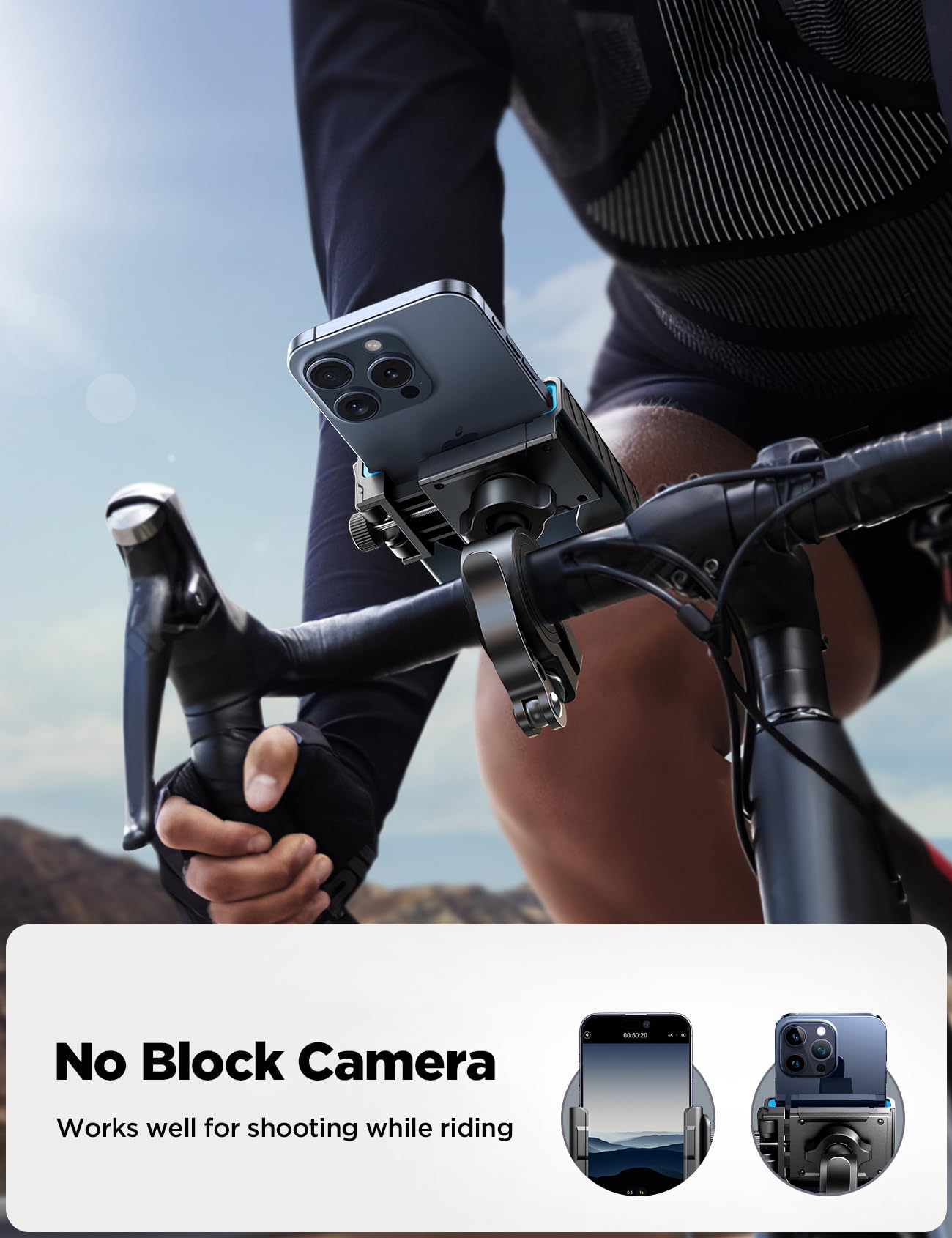 JOYROOM Motorcycle Bike Phone Holder Mount - [Not Block Camera] Bicycle Phone Holder Handlebar Cell Phone Clamp - [Silicone Wrapped] Scooter Phone Holder for iPhone Samsung 4.7''-7'' Smartphones, Blue