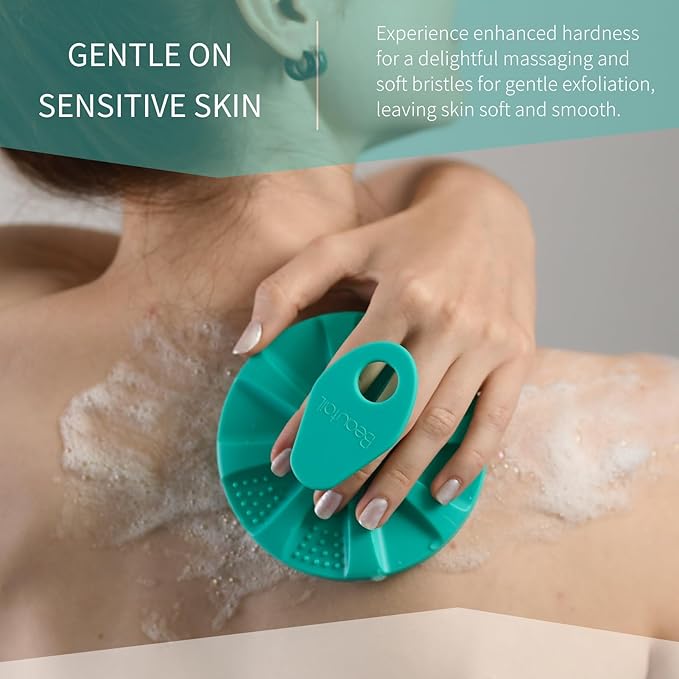 Silicone Body Scrubber 2 Pack, BEAUTAIL Gentle Bristles Shower Bath Brush, Lather Nicely, Soft Massage Body, More Hygienic Than Loofah, Gentle Exfoliating for Sensitive Skin, Green+Black