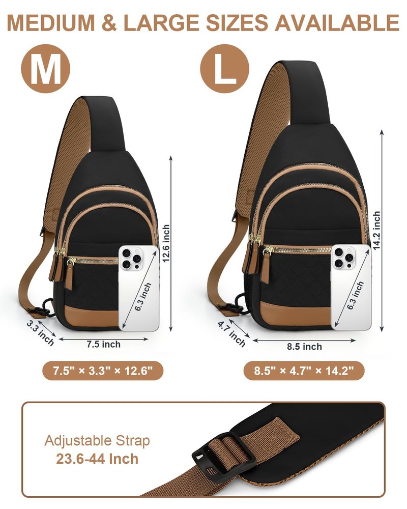 Capolo Sling Bag for Women Men Waterproof Crossbody Bags for Women Trendy Casual Fanny Pack with Convertible Shoulder Strap Chest Bag for Travel Hiking(Black, Medium)