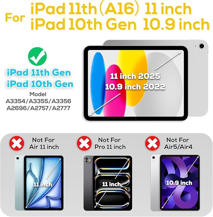 BLOSOMEET Case for iPad A16 11th/10th Generation 11''/10.9'' 2025 2022 with Tempered Glass Screen Protector, Rugged Cute Girls Boys Cover with Stand Hand Shoulder Strap, Fashion Yellow