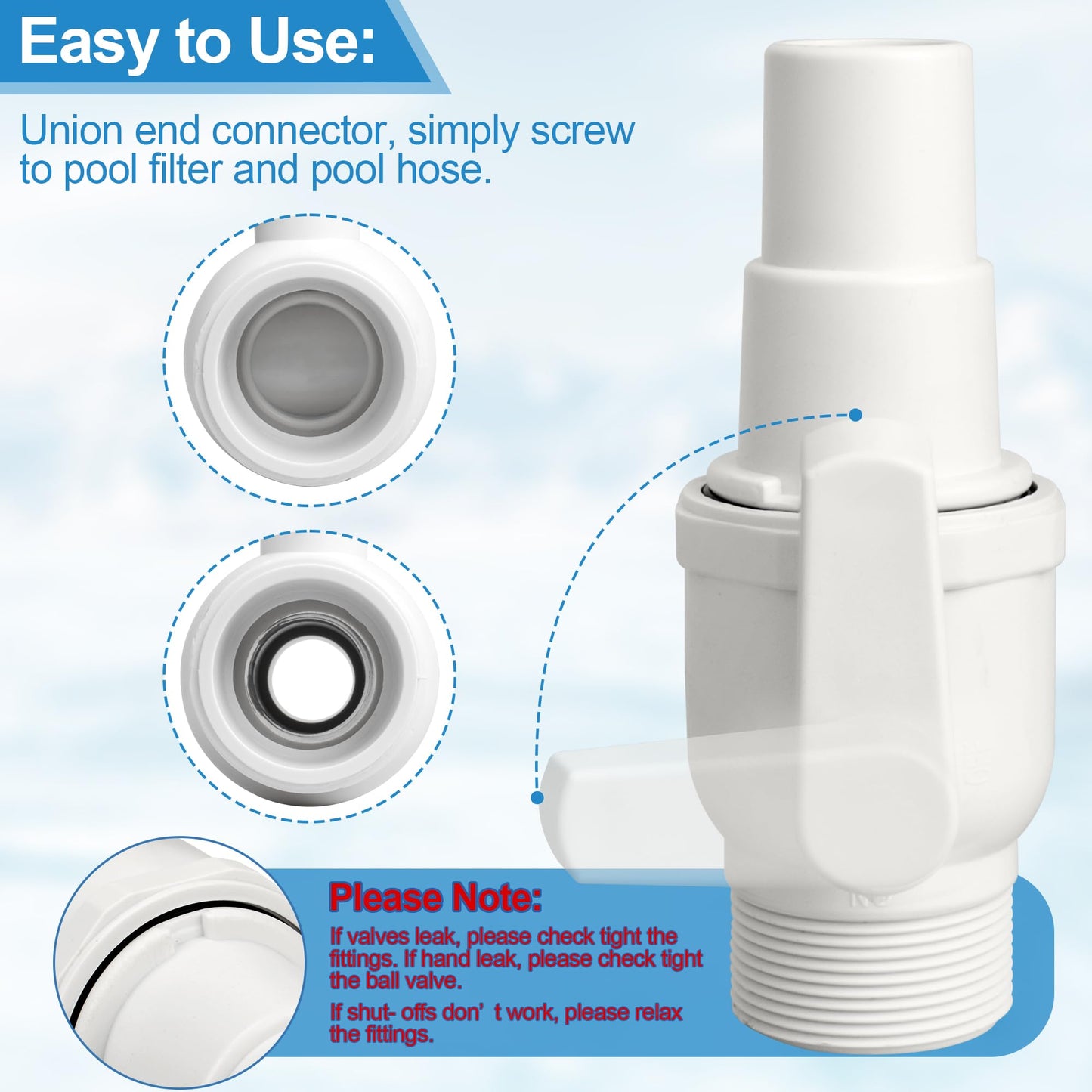 Upgrade SP0729 Ball Valve for Hayward Pool Filter Valve, Econoline 2-Way Pool Shut Off Valve 1.5" MIP x 1.5” - 1.25”, Above Ground Pool Filter Parts