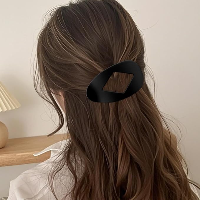 Large Flat Round Hair Clips Oval Claw Clips for Thick Medium Thin Hair 6Pcs Non Slip Strong Hold Barrettes Duckbill Accessories for Women Girls Matte Black Color