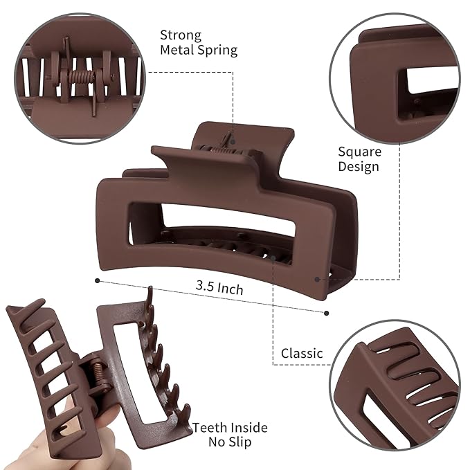 3.5 Inch Medium Hair Claw Clips 12 Pcs Square Claw for Thick and Thin Hair Rectangular Rectangle Hair Clips Jaw Clips Bulk Hair Accessories for women and Girls (Regular)
