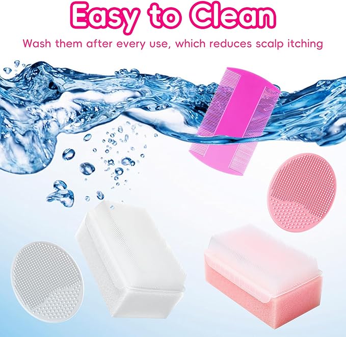 Cradle Cap Brush for Babies, Baby Bath Essentials with Silicone Scrubber Bath Sponge Dual-Sided Comb for Newborns Toddlers Boys Girls (Pink, Set of 5)