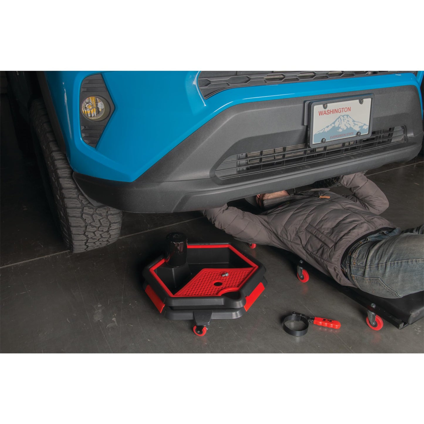 Performance Tool W4074 2 in 1 Drain Pan and Tool Caddy - Conveniently Collects Oil and Organizes Tools for Automotive Repairs