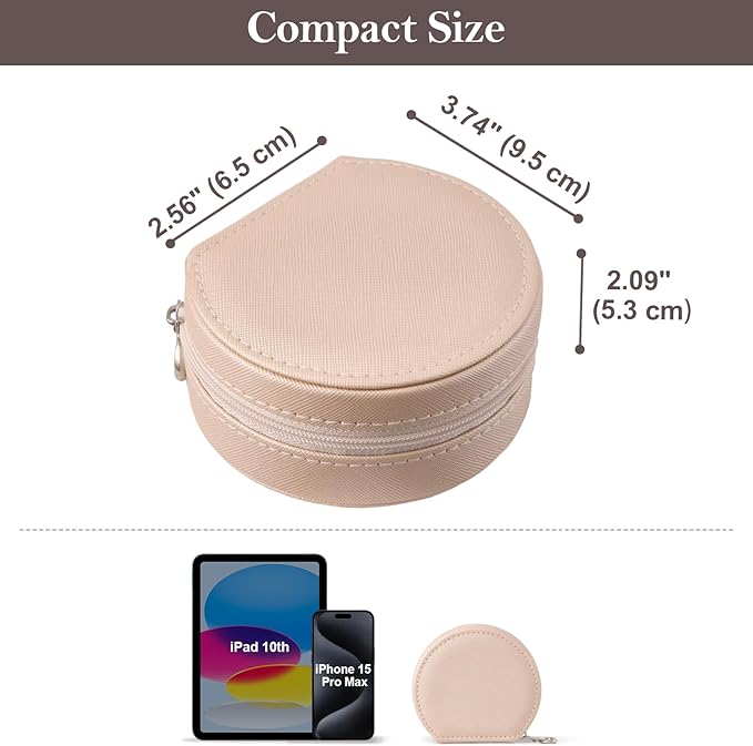 ProCase Travel Size Jewelry Box, Mini Portable Seashell-Shaped Jewelry Case, 2 Layer Organizer in PU Leather for Women -Champagne