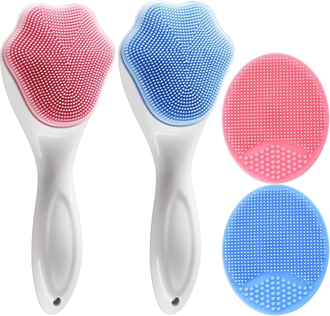 Silicone Face Scrubber and Exfoliator Brush - Facial Cleansing Brush for Blackhead, Acne, Pore, Cradle Cap - Deep Cleaning Skin Care 4 Pack
