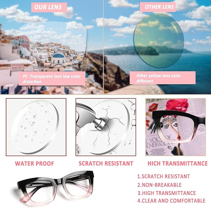 6 Pack Reading Glasses for Women Blue Light Blocking Computer Square Readers with Spring Hinge (Mix Color, 1.50, x)