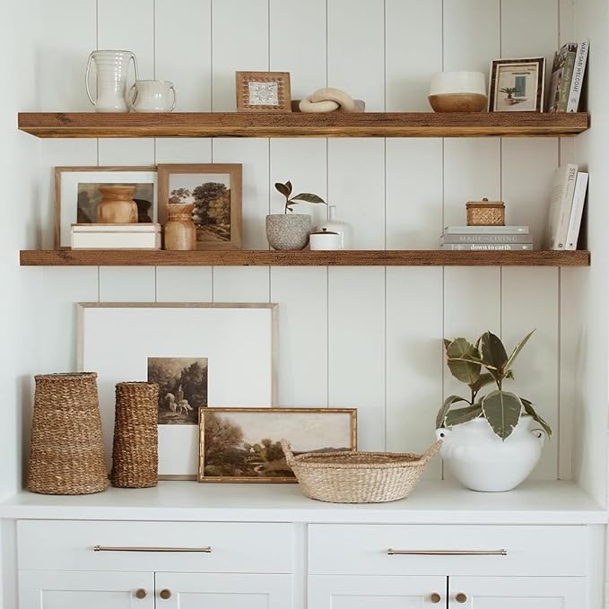 QEEIG Floating Shelves for Wall 55.1" Extra Long - Wall Shelf Bathroom Kitchen Living Room Bedroom Farmhouse Home Decor Display Bookshelf Large 55.1 x 9.3 inch Set of 2, Rustic Brown (008-140BN)