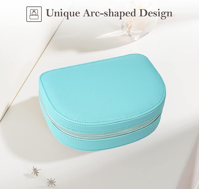 ProCase Travel Size Jewelry Box, Medium Portable Seashell-Shaped Jewelry Case, 2 Layer Jewelry Organizer in PU Leather for Women -Blue