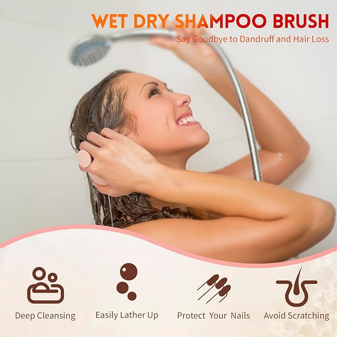 Silicone Scalp Massager Shampoo Brush for Shower, Scalp Scrubber with Soft Bristles for Hair Growth & Dandruff Treatment, Wet Dry Hair Massager for All Hair Types of Women (Pink)
