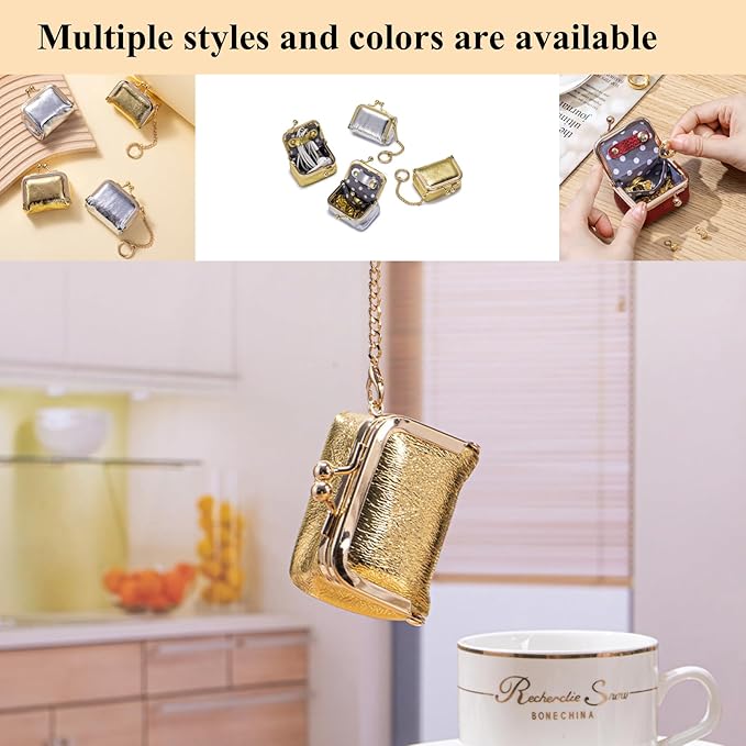 Genuine Leather Mini Jewelry Box, Small Portable Jewelry Organizer Box，Vintage-Inspired Travel Jewelry Case Organizer Kiss Lock for Women for Earring/Ring/Necklace/Bracelet (Golden S 2.56in)