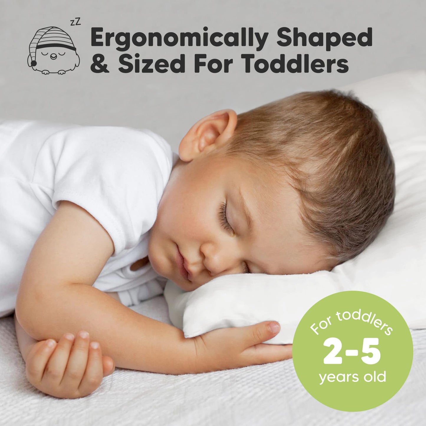 KeaBabies 1-Pack Toddler Pillows 2 Year Old to 5-13x18 Soft Organic Cotton Kids Pillow for Sleeping, Travel, School, Daycare, Nap, Toddler Bed, Machine Washable, Without Pillowcase (Soft White)