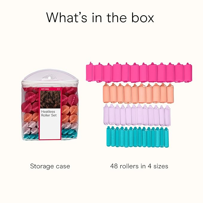 Conair Foam Hair Rollers - 48 Count, Assorted Colors - Heatless Curls, Overnight Curls, Foam Rollers with Storage Case