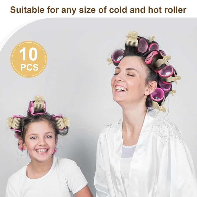 Hot Roller Clips -10PCS Hair Roller Clips - Hair Curler Claw Clip - Replacement Roller Clip for Women Girls Hair Section Styling - Beige