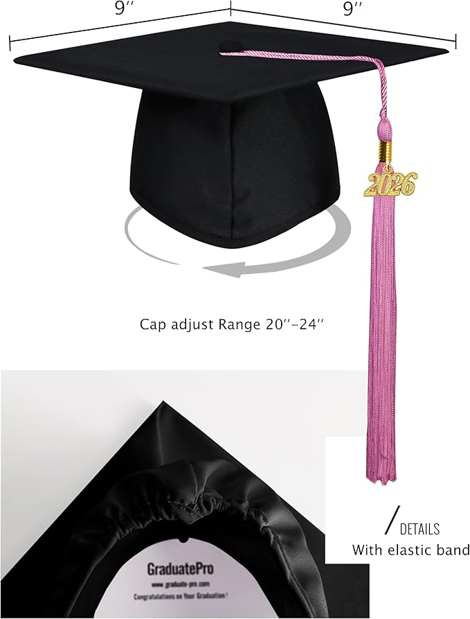 GraduatePro Matte Graduation Cap with 2026 Tassel for Adults High School and Bachelor Master 12 Colors